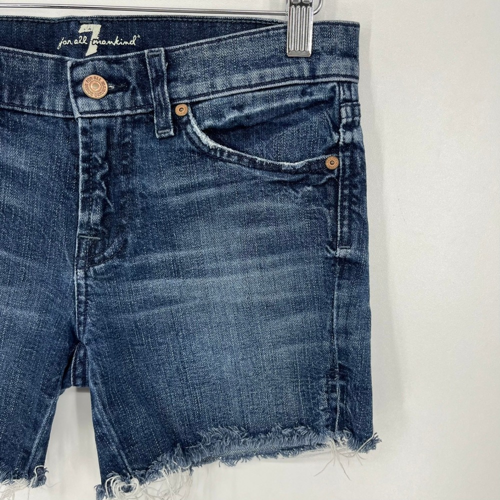 7 For All Mankind Womens Cut Off Denim Shorts Dark Wash Raw Hem Size 25 - Picture 9 of 12